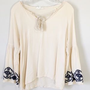 Love Tree white boho tassel embroidered top